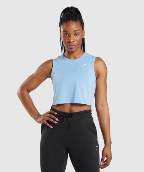 Podkoszulki Gymshark Treningowe Crop Damskie Niebieskie | PL 694FDG